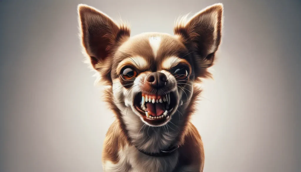 A realistic image of an angry Chihuahua showing its teeth, featured in a banner format for a blog post.